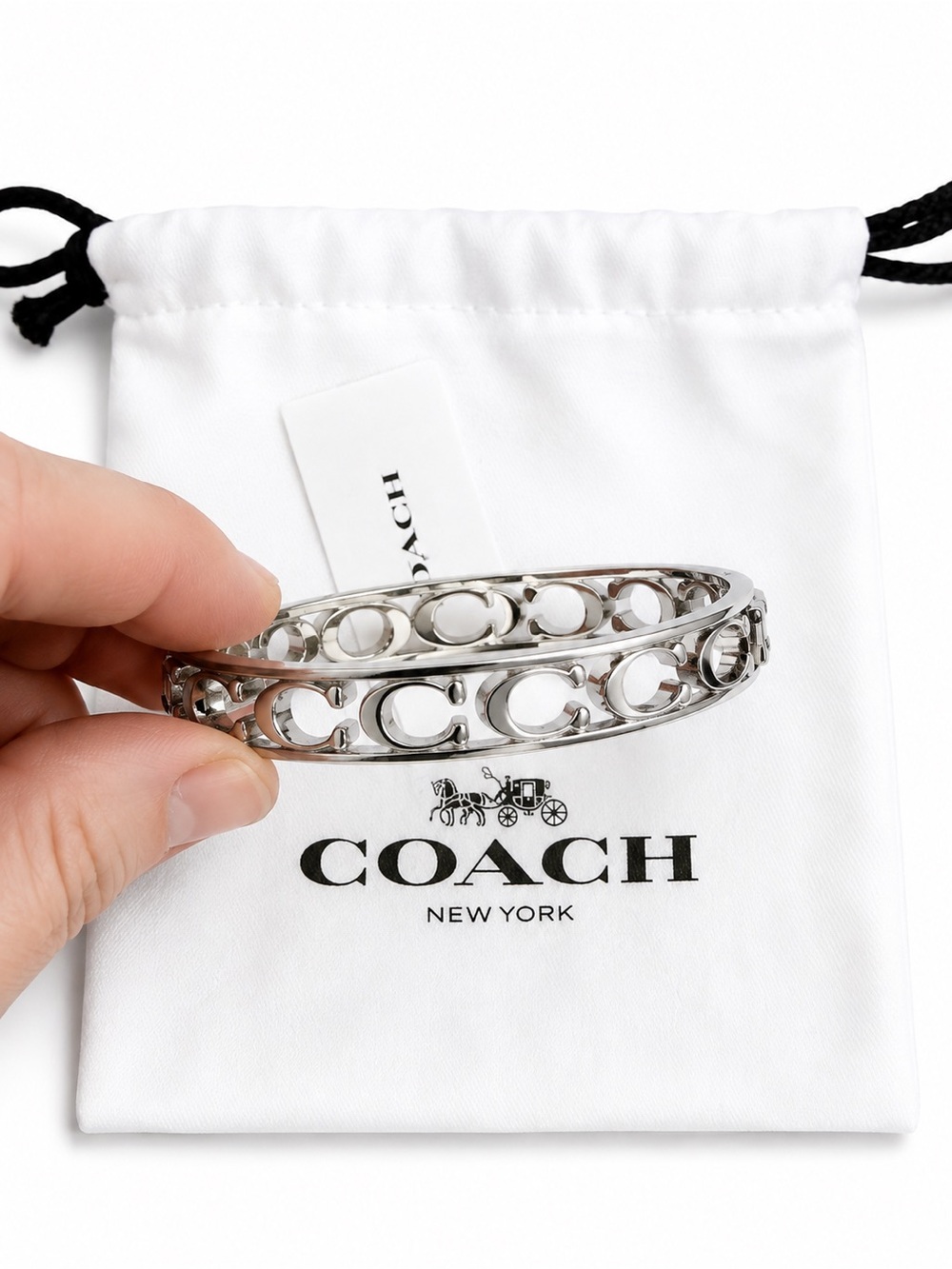 Coach Silver-Tone Signature Cutout Bangle
